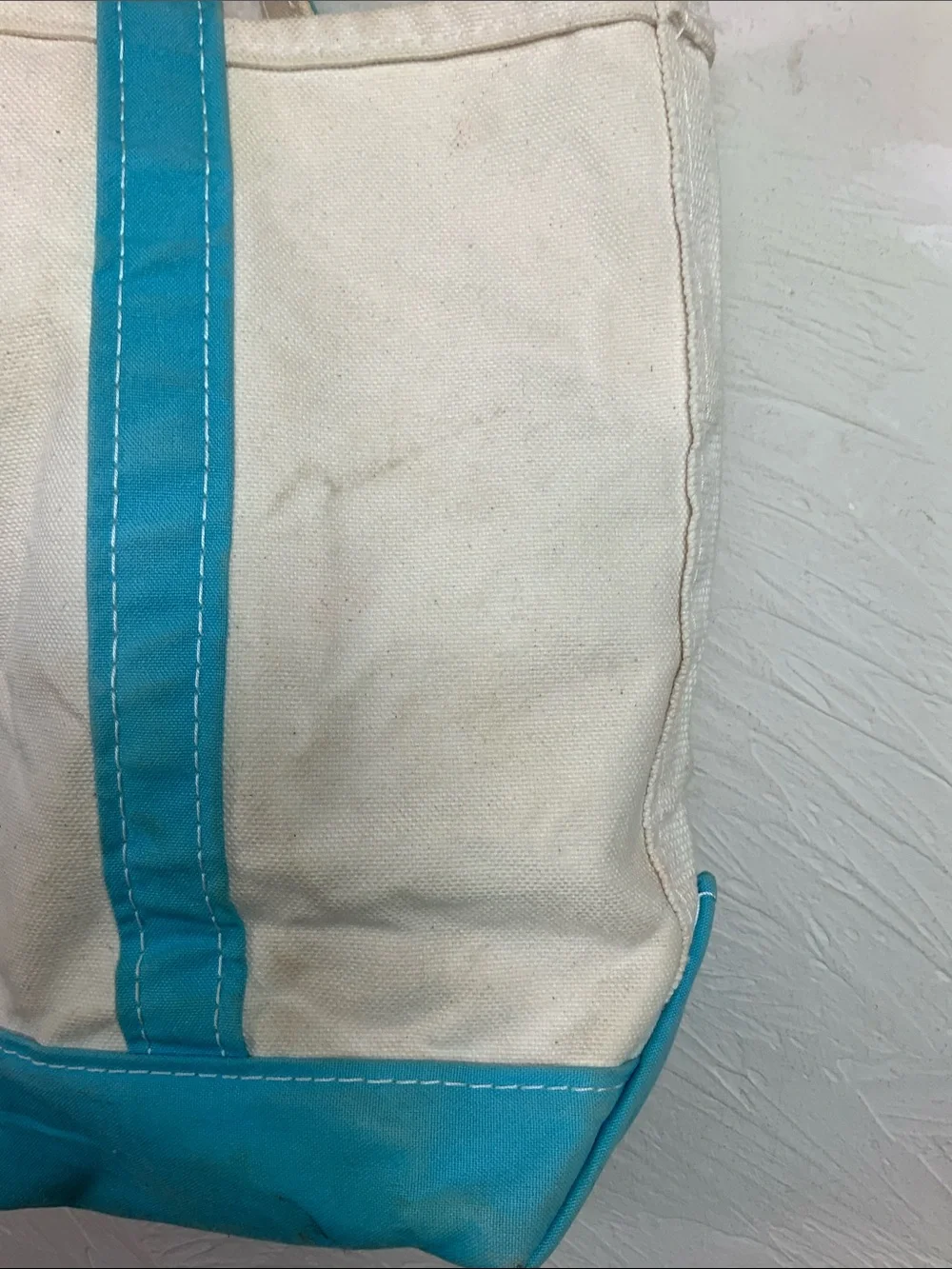 L.L. Bean Boat and Tote Canvas Bag - Teal/White - Embroidered 